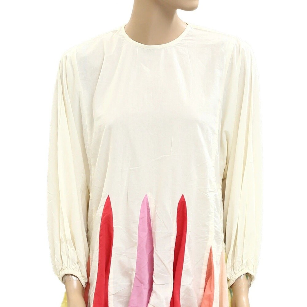 RHODE Cream Mini Dress with Multicolor Pleated Hem - Picture 2 of 5